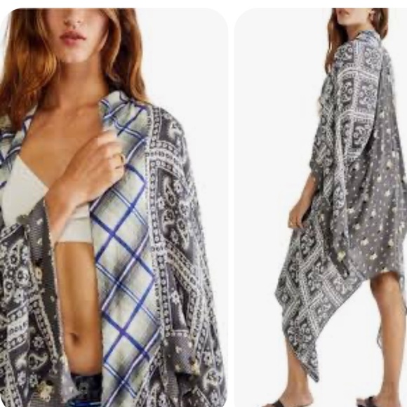 Free People American Pie Bohemian Floral Patterned Cutout Back Kimono - Picture 1 of 11